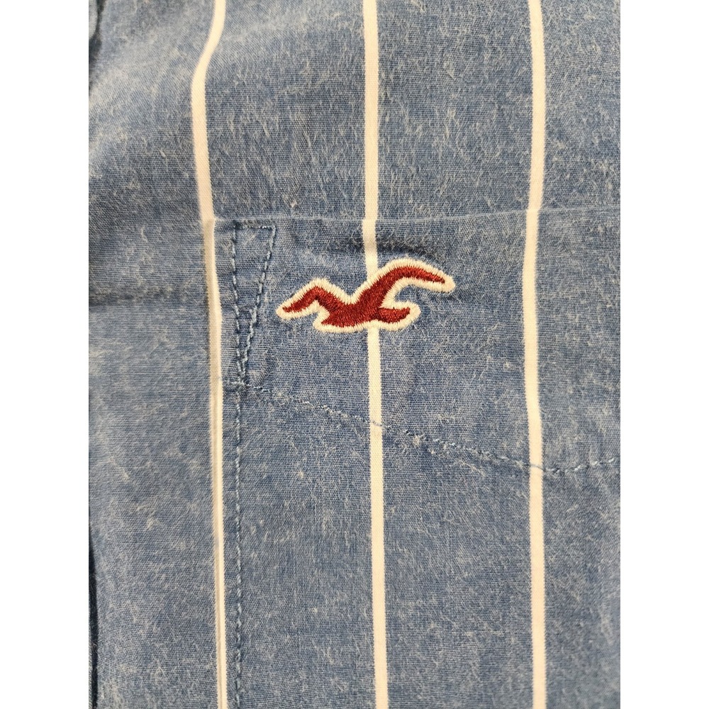 Hollister California Y2k Mens Blue‎ White Stripe Button Up Long Sleeve Shirt Med - Picture 8 of 10
